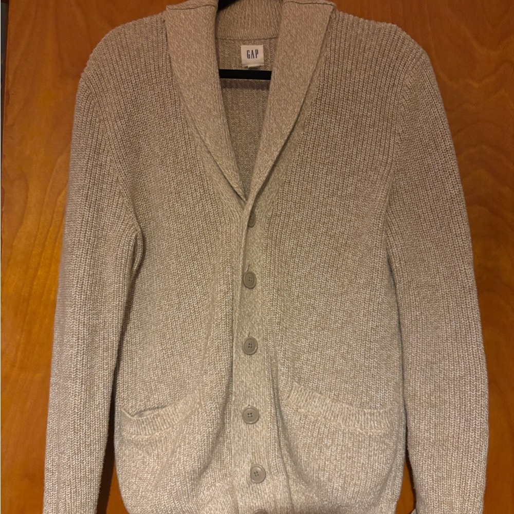 GAP Taupe Knit Shawl Collar Cardigan Sweater Button Front